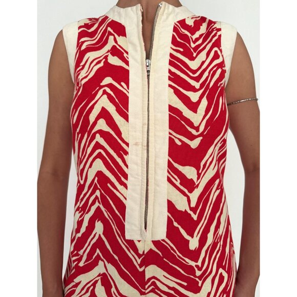 60s vintage red white abstract print retro mod gogo mini shorts playsuit romper - Picture 7 of 9